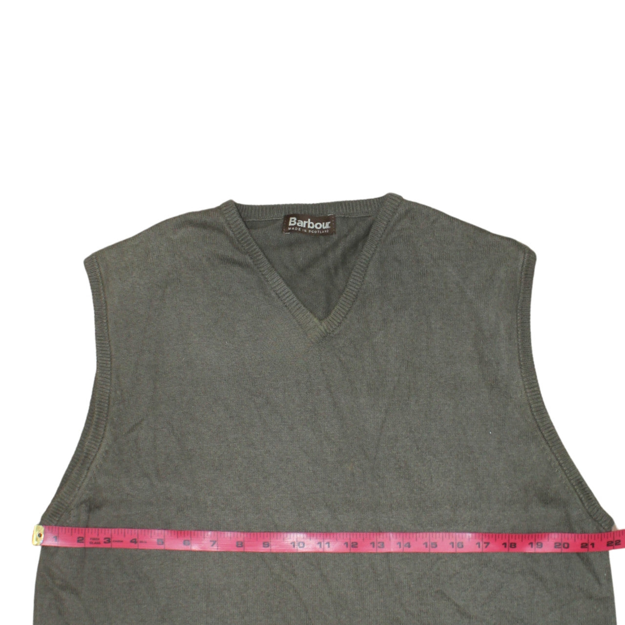 Barbour Men's Green Cotton V-Neck Sleeveless Vest Jumper L