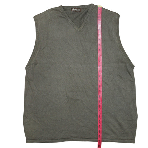 Barbour Men's Green Cotton V-Neck Sleeveless Vest Jumper L