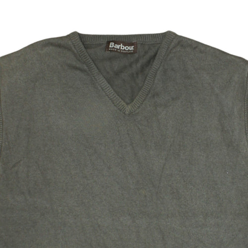 Barbour Men's Green Cotton V-Neck Sleeveless Vest Jumper L