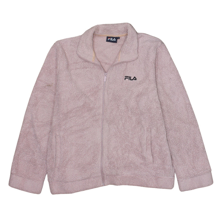 FILA Women Beige Fleece Full Zip Jacket L Sports Casual