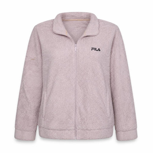 FILA Women Beige Fleece Full Zip Jacket L Sports Casual