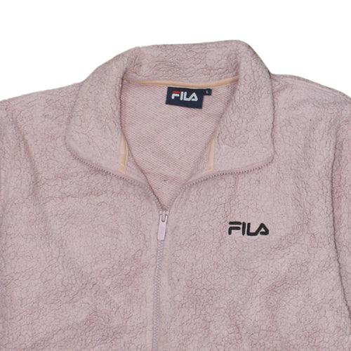 FILA Women Beige Fleece Full Zip Jacket L Sports Casual