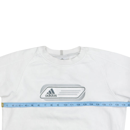 Adidas Boys White Crew Neck Pullover Sweatshirt Size 164 Regular Fit