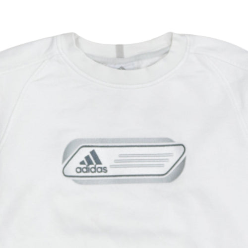 Adidas Boys White Crew Neck Pullover Sweatshirt Size 164 Regular Fit