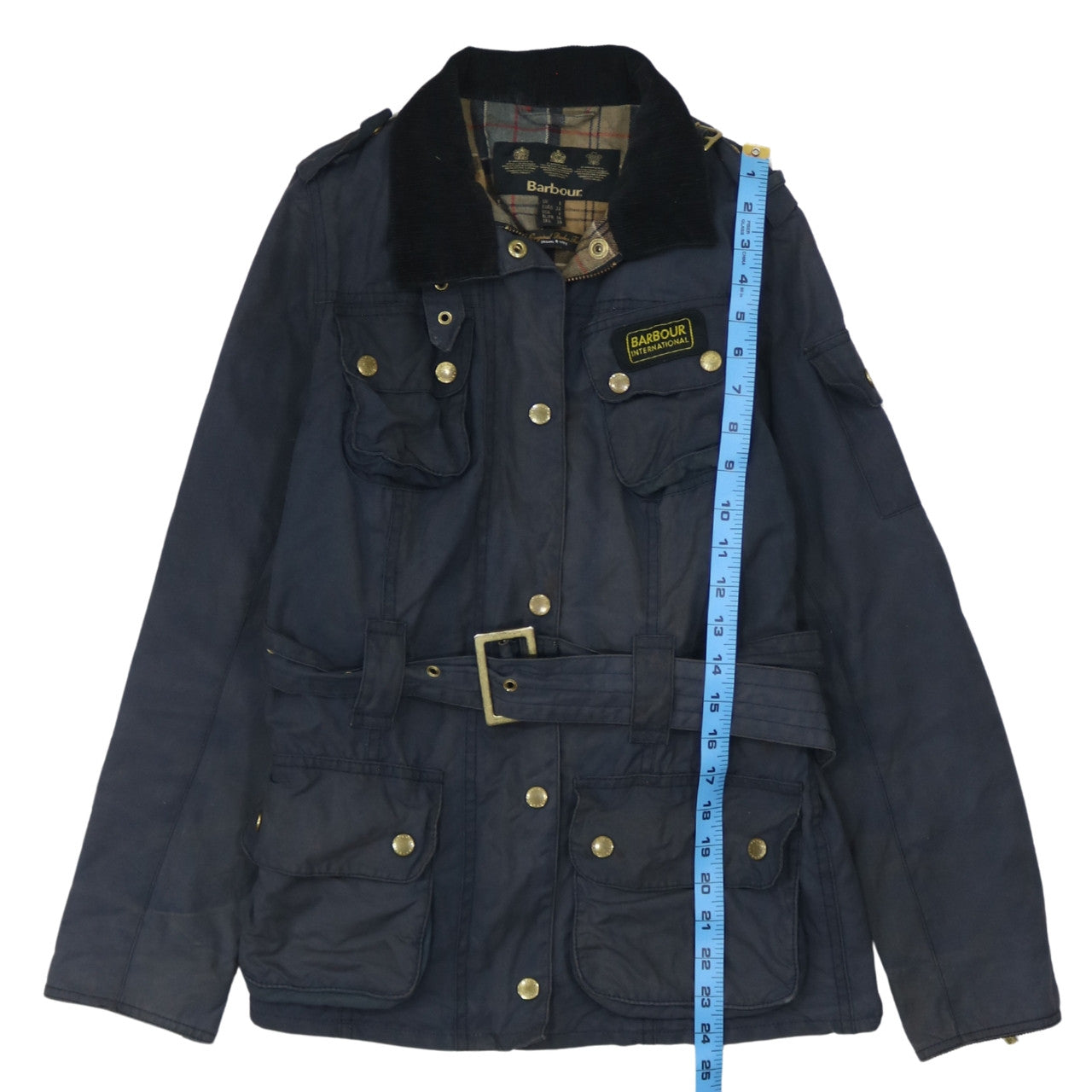 Barbour Womens Blue Waxed Cotton Belted Motorcycle Jacket Size 8