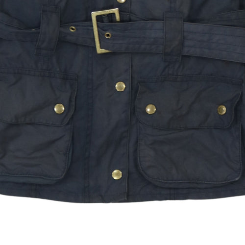 Barbour Womens Blue Waxed Cotton Belted Motorcycle Jacket Size 8