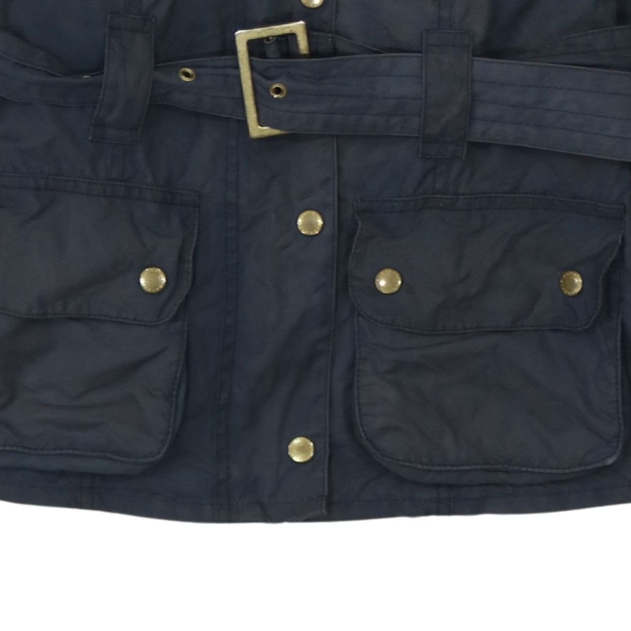 Barbour Womens Blue Waxed Cotton Belted Motorcycle Jacket Size 8