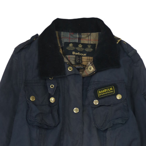 Barbour Womens Blue Waxed Cotton Belted Motorcycle Jacket Size 8