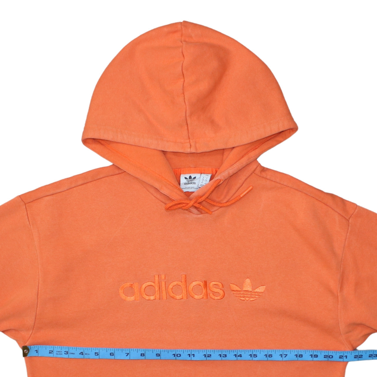 Adidas Womens Orange Hooded Pullover Sweatshirt Size 8 Cotton Logo