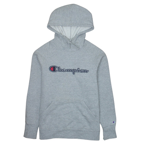 Champion Mens Grey Embroidered Logo Hoodie Medium Pullover Athletic