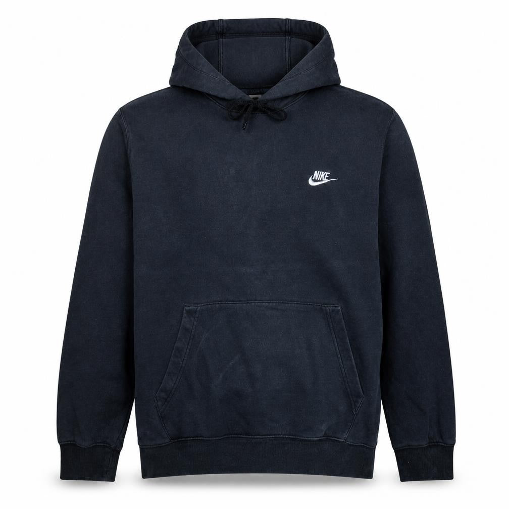 Front view of Nike Men's Black Pullover Hoodie M Embroidered Logo Fleece