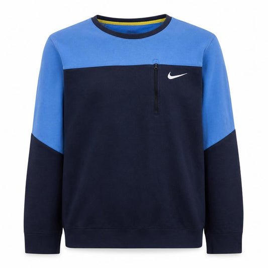 Front view of Nike Men's Blue XL Pullover Sweatshirt Crew Neck Zip Pocket