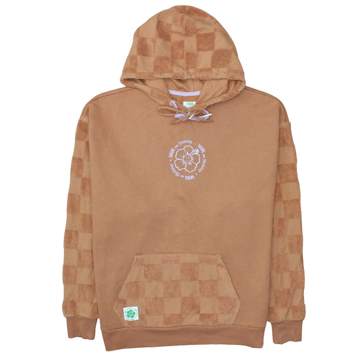 Vans Mens Brown Small Pullover Hoodie Checkerboard Fleece Cotton Blend
