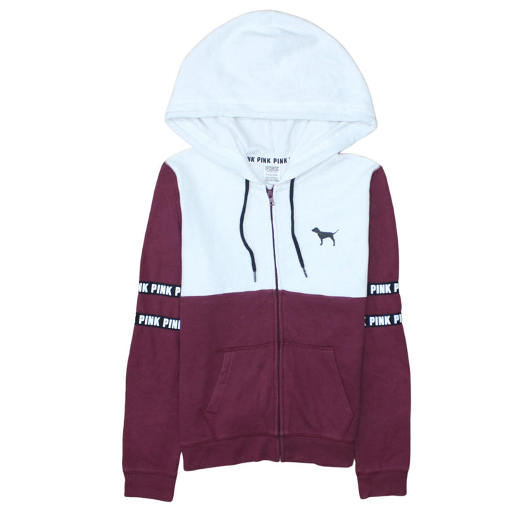 Victoria's Secret PINK Women's Burgundy & White Full Zip Hoodie Size S