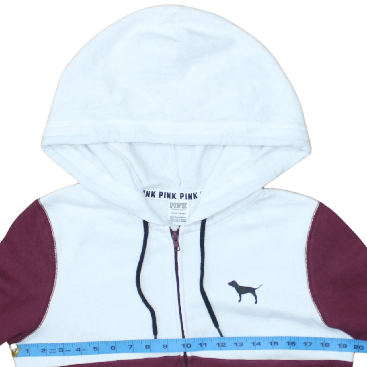 Victoria's Secret PINK Women's Burgundy & White Full Zip Hoodie Size S