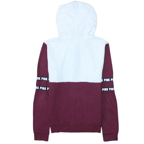 Victoria's Secret PINK Women's Burgundy & White Full Zip Hoodie Size S