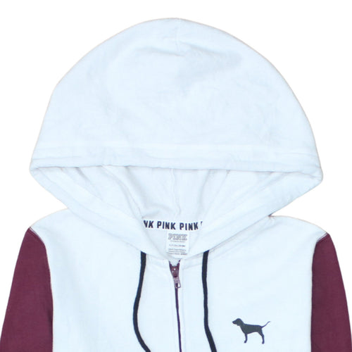 Victoria's Secret PINK Women's Burgundy & White Full Zip Hoodie Size S