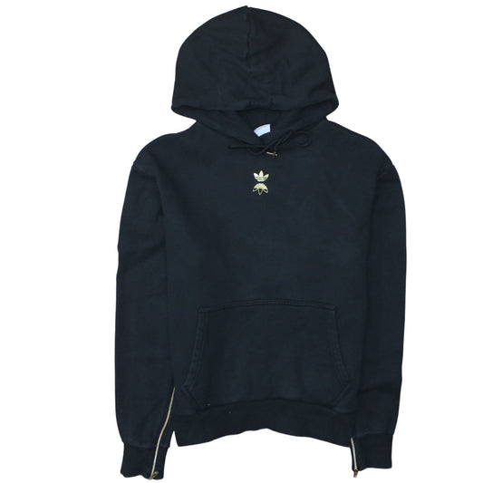 Adidas Womens Black Medium Pullover Hoodie Gold Logo Cotton Blend