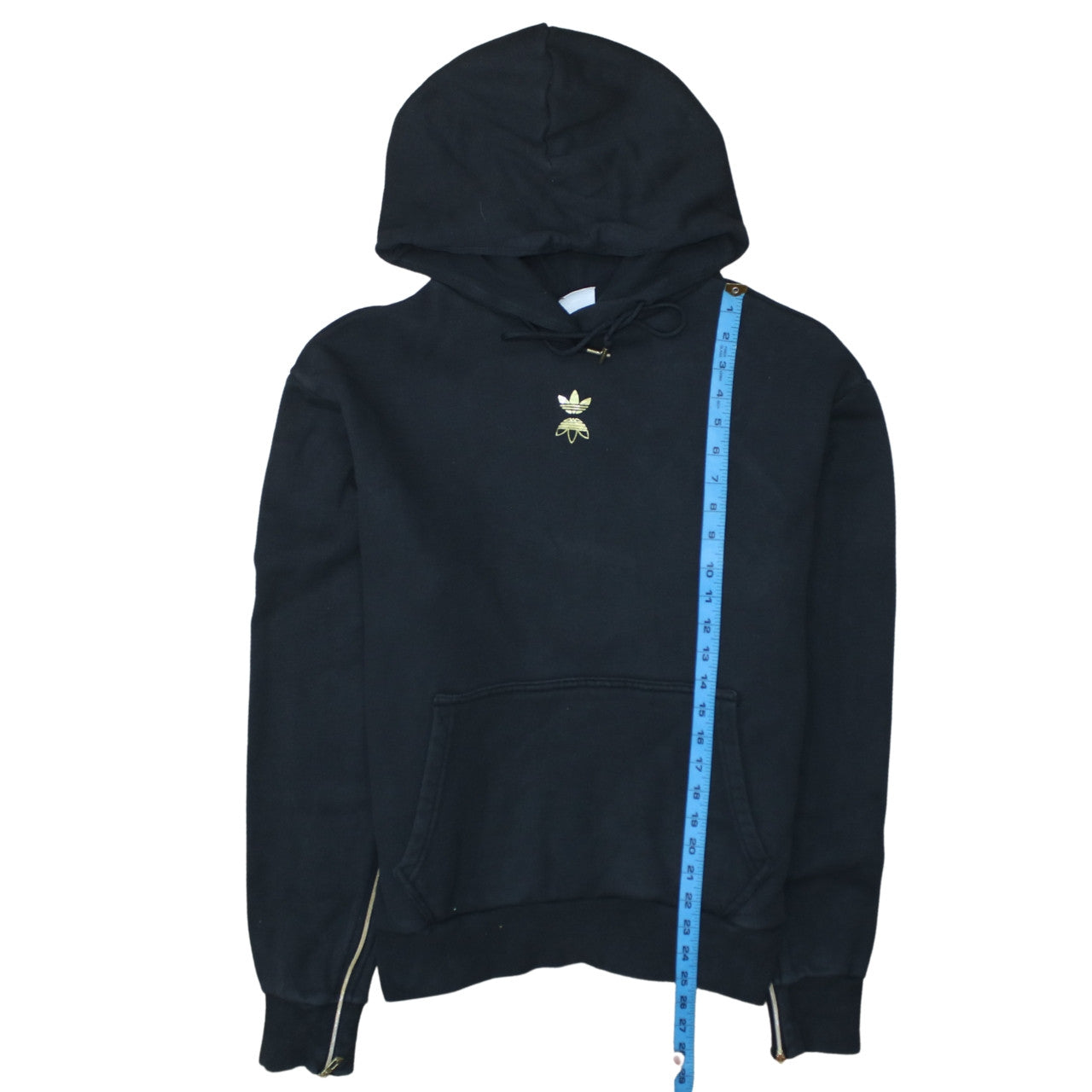 Adidas Womens Black Medium Pullover Hoodie Gold Logo Cotton Blend