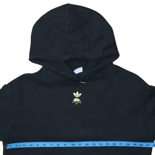 Adidas Womens Black Medium Pullover Hoodie Gold Logo Cotton Blend