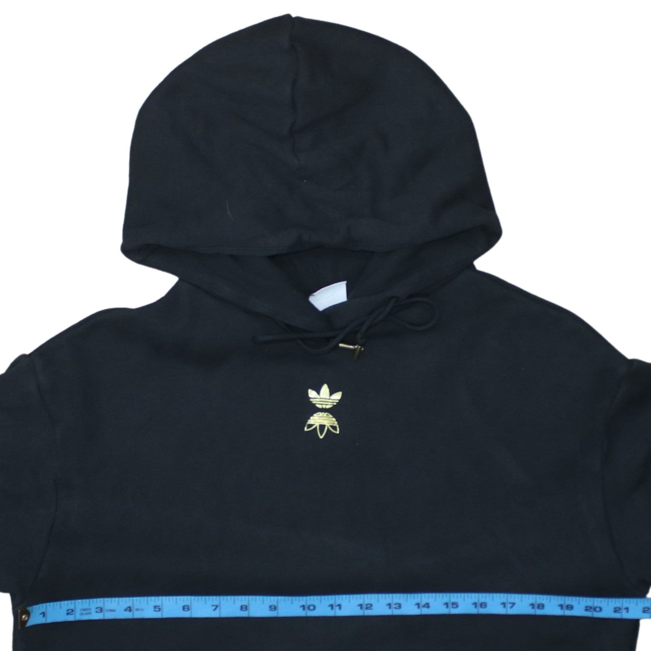 Adidas Womens Black Medium Pullover Hoodie Gold Logo Cotton Blend
