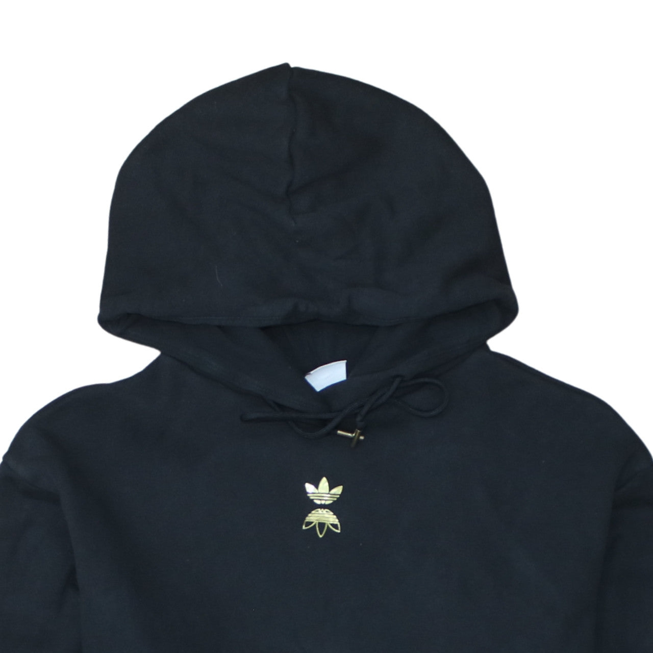 Adidas Womens Black Medium Pullover Hoodie Gold Logo Cotton Blend