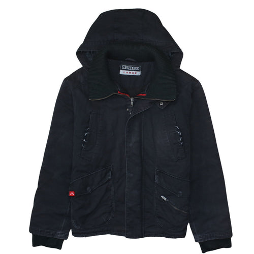 Kappa Men's Black Hooded Parka Jacket Size L Full Zip Cotton Blend