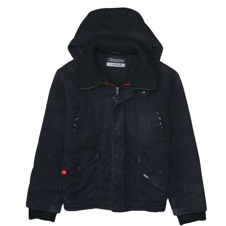 Kappa Men's Black Hooded Parka Jacket Size L Full Zip Cotton Blend