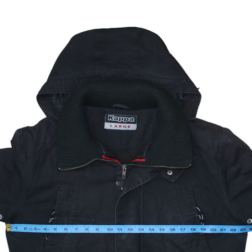 Kappa Men's Black Hooded Parka Jacket Size L Full Zip Cotton Blend