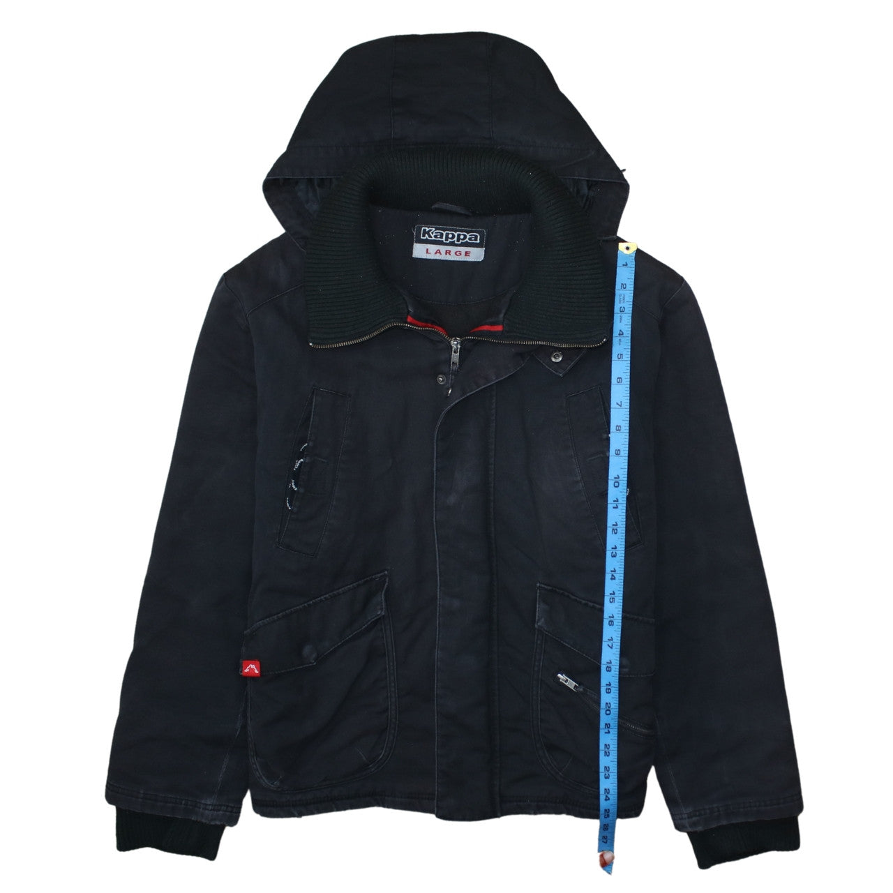 Kappa Men's Black Hooded Parka Jacket Size L Full Zip Cotton Blend