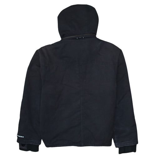 Kappa Men's Black Hooded Parka Jacket Size L Full Zip Cotton Blend