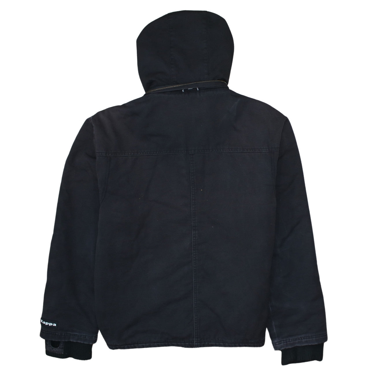 Kappa Men's Black Hooded Parka Jacket Size L Full Zip Cotton Blend