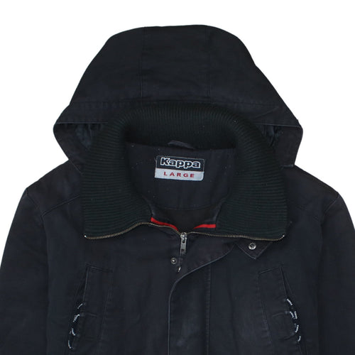Kappa Men's Black Hooded Parka Jacket Size L Full Zip Cotton Blend