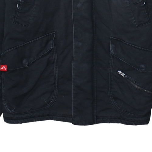 Kappa Men's Black Hooded Parka Jacket Size L Full Zip Cotton Blend