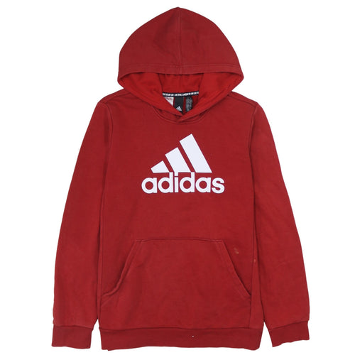 Adidas Boys Red Pullover Hoodie 13-14 Years Cotton Blend Logo Sportswear
