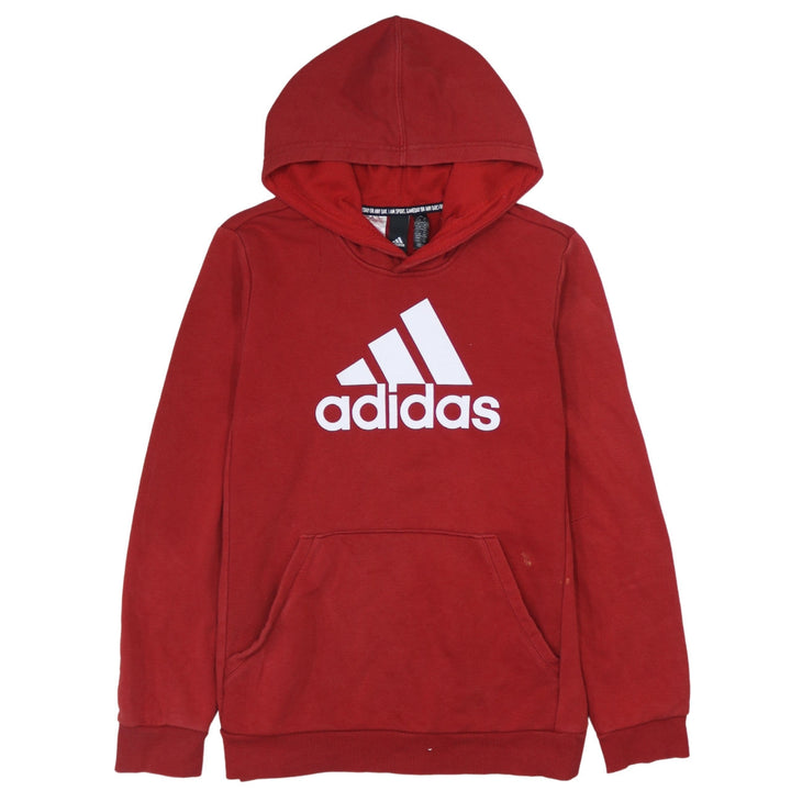 Adidas Boys Red Pullover Hoodie 13-14 Years Cotton Blend Logo Sportswear