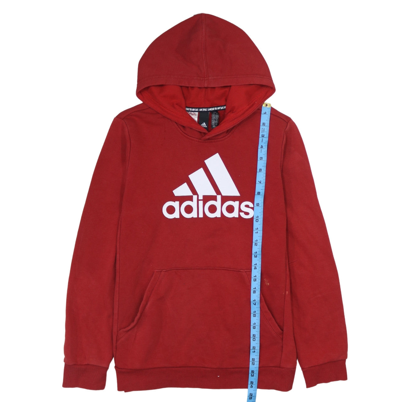 Adidas Boys Red Pullover Hoodie 13-14 Years Cotton Blend Logo Sportswear