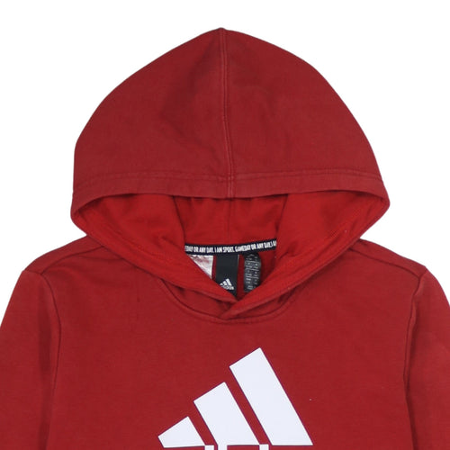 Adidas Boys Red Pullover Hoodie 13-14 Years Cotton Blend Logo Sportswear