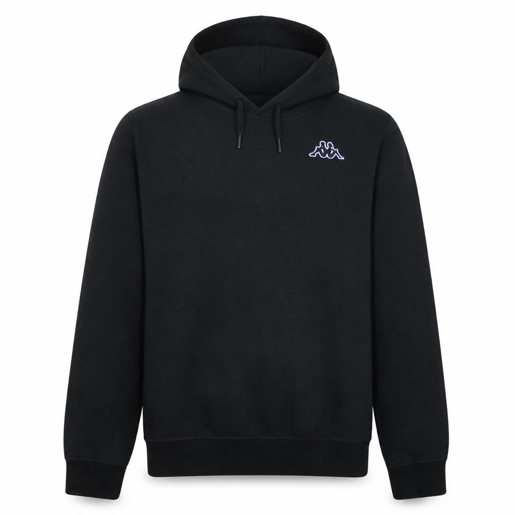 Front view of Kappa Men's Black Medium Pullover Hoodie Embroidered Logo
