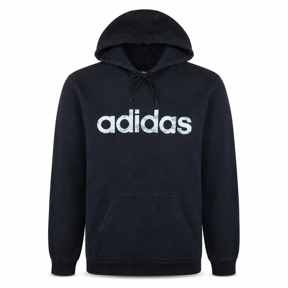 Front view of adidas Men's Black Pullover Hoodie S Regular Fit Graphic Sportswear