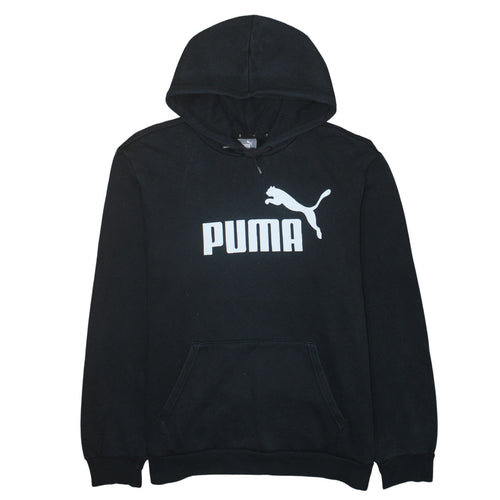Puma Men's Black Pullover Hoodie L Regular Fit Sports Logo Fleece