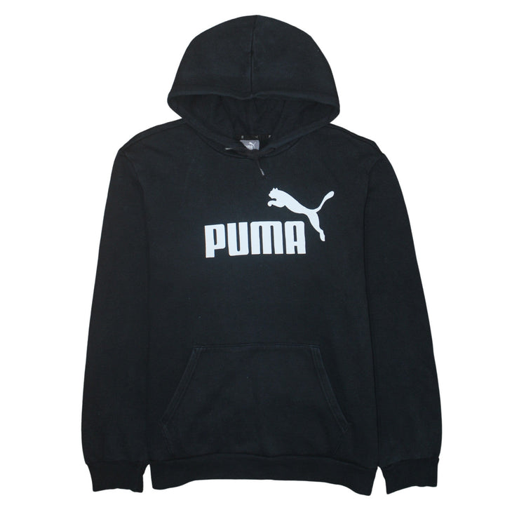 Puma Men's Black Pullover Hoodie L Regular Fit Sports Logo Fleece