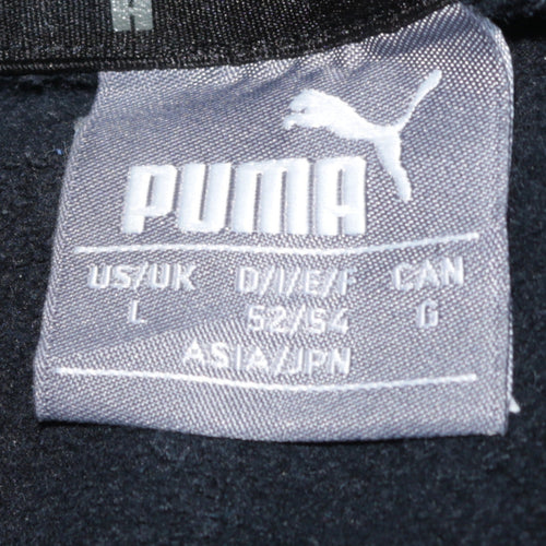 Puma Men's Black Pullover Hoodie L Regular Fit Sports Logo Fleece