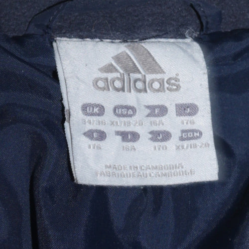 adidas Boys Blue Puffer Jacket 16 Years Winter Mid-Length Quilted Coat