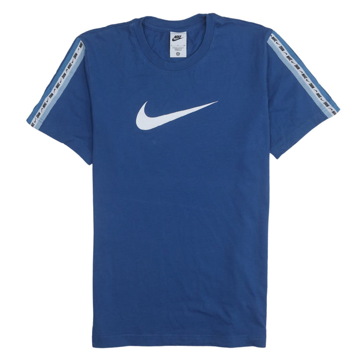 Nike Men's Blue Swoosh Logo Short Sleeve Blue Cotton T-Shirt Size S