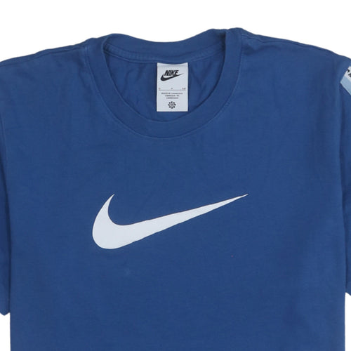 Nike Men's Blue Swoosh Logo Short Sleeve Blue Cotton T-Shirt Size S