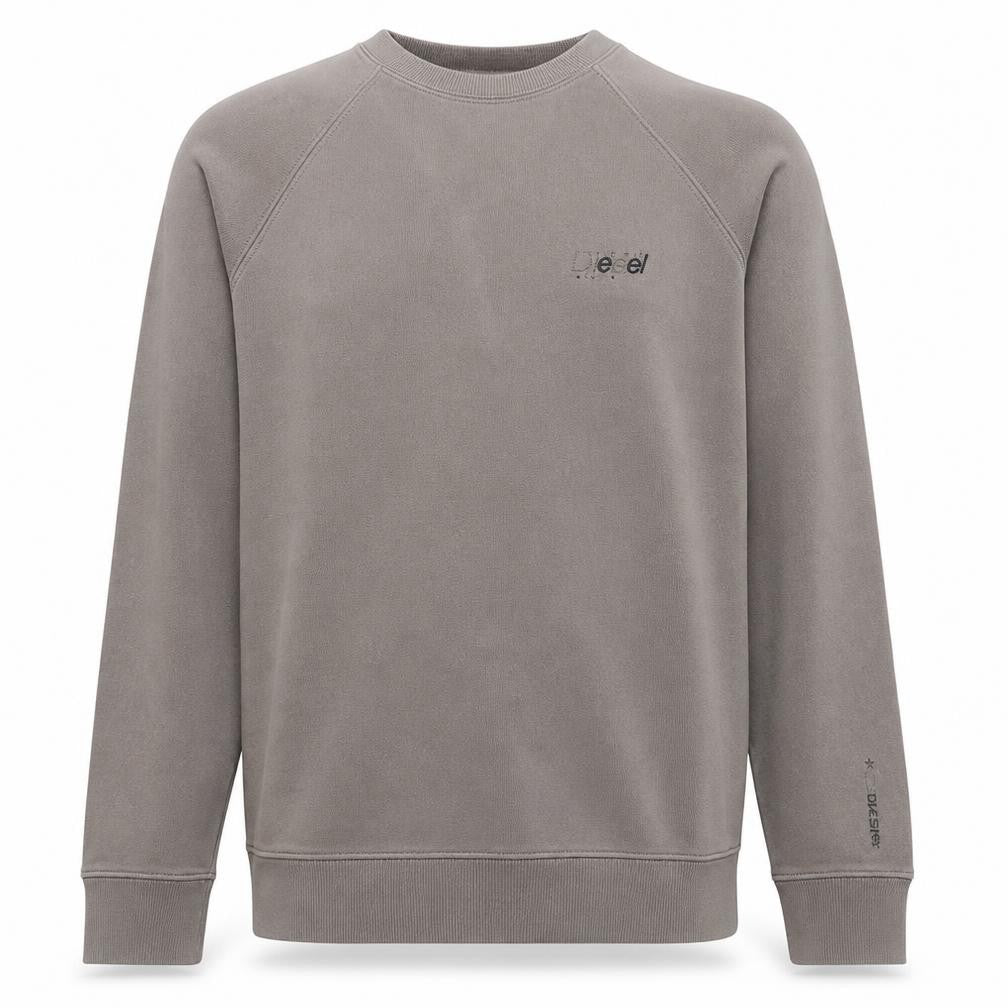 Front view of Diesel men’s brown xs crew neck logo pullover sweatshirt