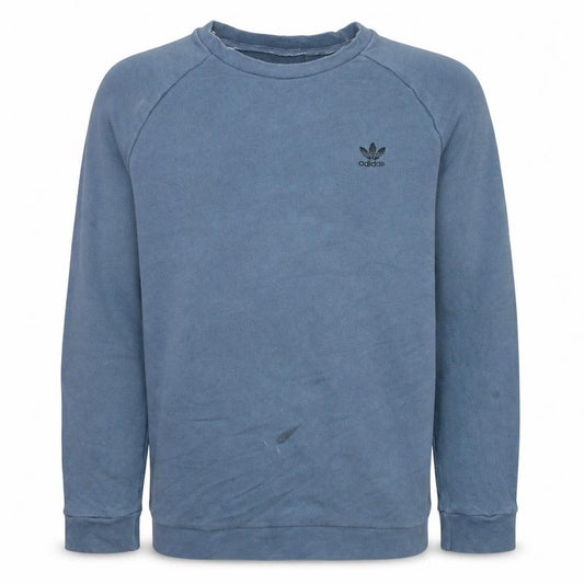 Front view of Adidas Men's Blue Crew Neck Sweatshirt, size L, Pullover Logo