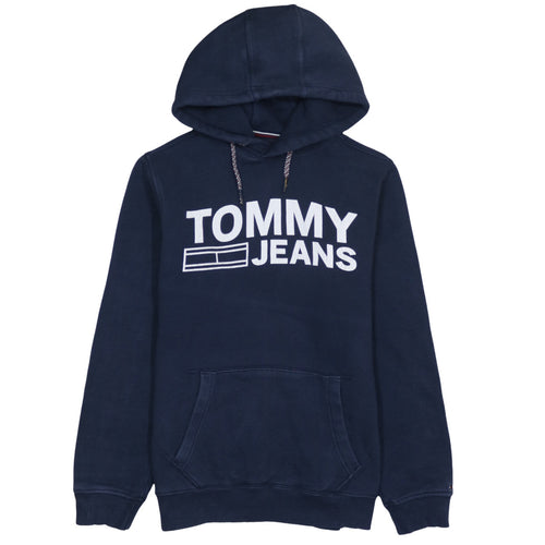 Tommy Hilfiger Mens Navy Hoodie Small Pullover Fleece Cotton Blend