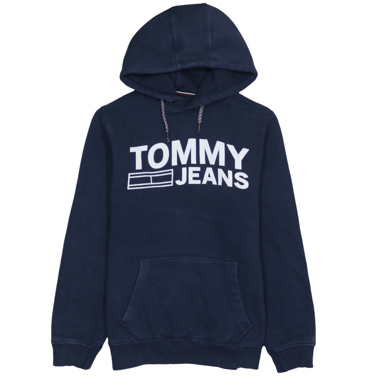 Tommy Hilfiger Mens Navy Hoodie Small Pullover Fleece Cotton Blend